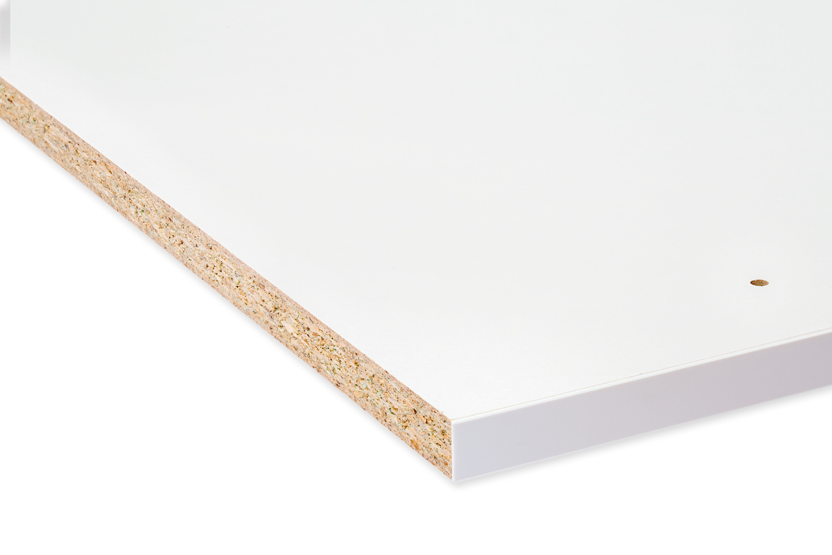 White pre-edged particle board